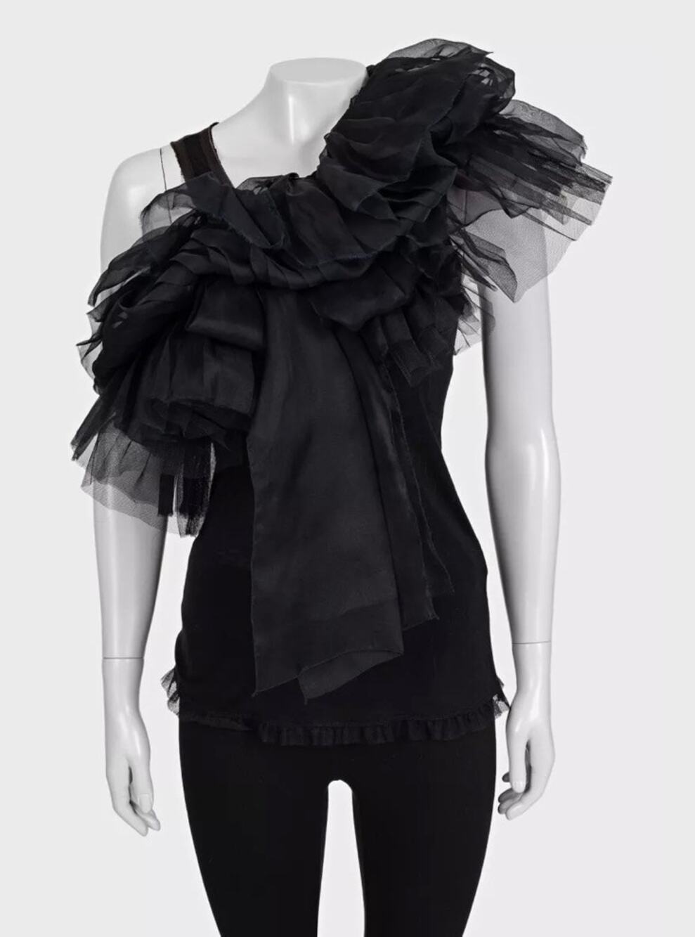 Valentino Black Ruffle Mesh Tank Top - US 6 / M